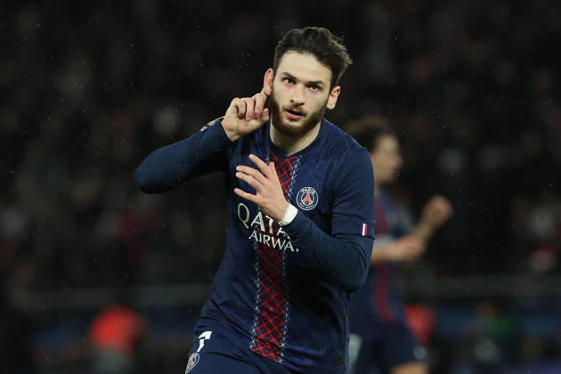 FBL FRA LIGUE1 Paris Saint Germain Stade Rennes Khvicha Kvaratskhelia Paris Saint Germain celebrate the goal during the French L1 football match between Paris Saint Germain PSG an Stade Rennes at Parc des Princes Paris ,France, on December 06, 2025 Copyright: JoaquimxFerreira