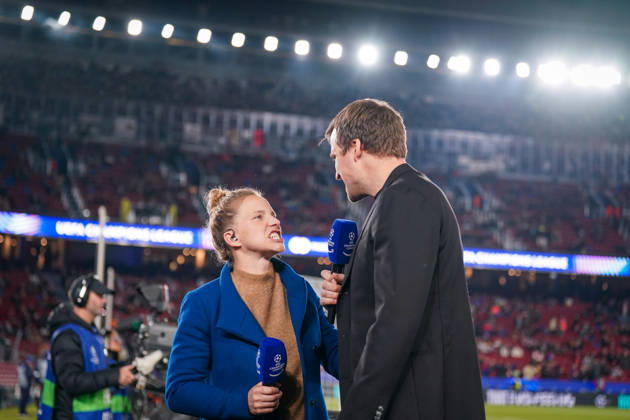 Football UEFA Champions League 2025 26, Matchday 6 FC Barcelona vs Eintracht Frankfurt Camp Nou Barcelona Tabea Kemme and Jonas Friedrich Prime TV Copyright: xJOERANxSTEINSIEKx
