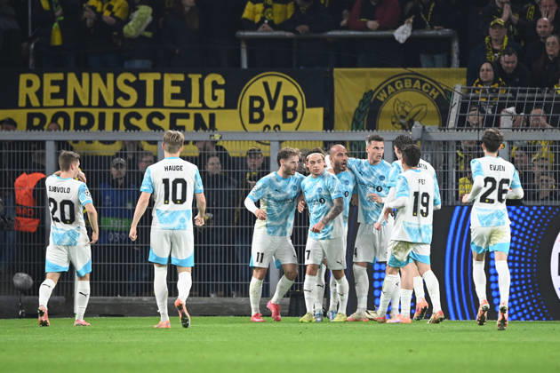 Football UEFA Champions League group stage 6 matchday, matchday6, Borussia Dortmund DO FK Bodoe Glimt 2 2 am 10 12 2025 in Dortmund Germany UEFA regulations prohibit any use of photographs as image sequences and or quasi video Â