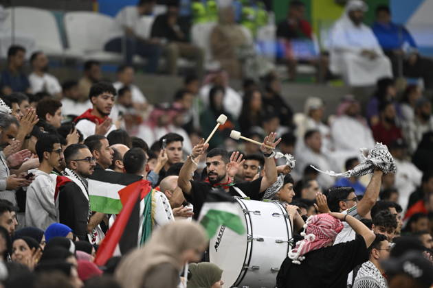 Palestine v Saudi Arabia - 2025 FIFA Arab Cup LUSAIL, QATAR - DECEMBER 11: Fans support their team during their 2025 FIFA Arab Cup quarterfinal match between Palestine and Saudi Arabia at Lusail Stadium in Lusail, Qatar on December 11, 2025. Stringer Anadolu Lusail Qatar. Editorial use only. Please get in touch for any other usage.  Copyright: x2025xAnadoluxStringerx