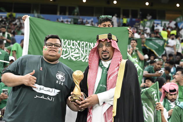Palestine v Saudi Arabia - 2025 FIFA Arab Cup LUSAIL, QATAR - DECEMBER 11: Fans support their team during their 2025 FIFA Arab Cup quarterfinal match between Palestine and Saudi Arabia at Lusail Stadium in Lusail, Qatar on December 11, 2025. Stringer Anadolu Lusail Qatar. Editorial use only. Please get in touch for any other usage.  Copyright: x2025xAnadoluxStringerx