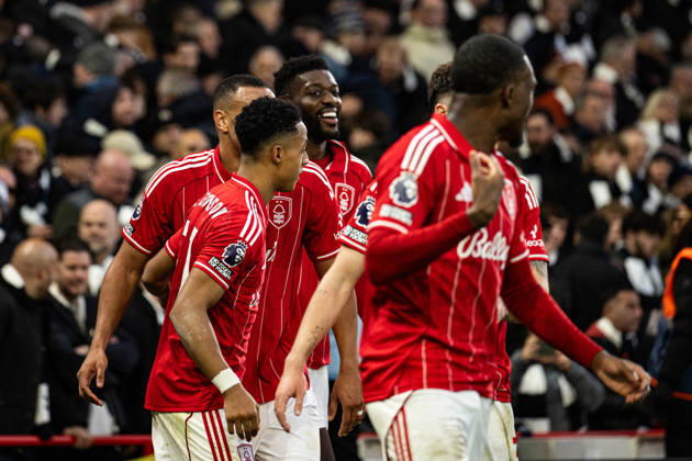 14th December 2025; The City Ground, Nottingham, England; Premier League Football, Nottingham Forest versus Tottenham Hotspur; Ibrahim Sangare of Nottingham Forest celebrates with his team after scoring in the 79th minute to make the score 3-0  GodfreyxPitt