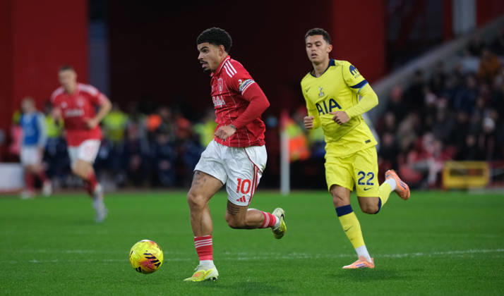 Morgan Gibbs-White of Nottingham Forest seen in action during the Premier league football match between Nottingham Forest and Tottenham Hotspur at City Ground in Nottingham. Final score; 3-0 Copyright: xPaulxBonser SportsxPressxPhotox Sportspressphoto_SPR73637