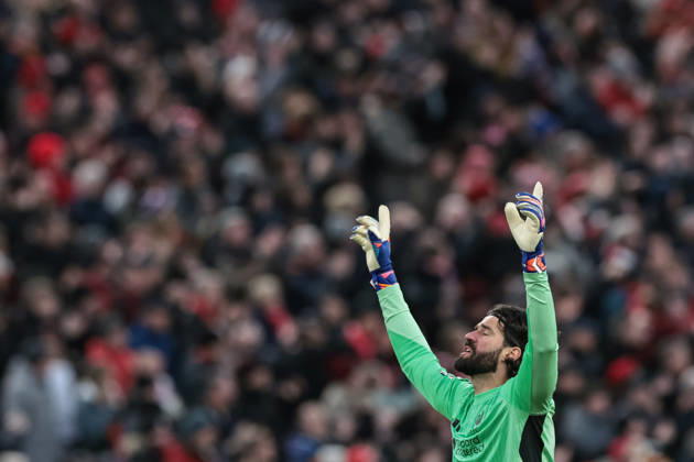 Premier League Liverpool v Wolverhampton Wanderers Alisson Becker of Liverpool celebrates a goal during the Premier League match Liverpool vs Wolverhampton Wanderers at Anfield, Liverpool, United Kingdom, 27th December 2025 (Photo by Mark Cosgrove News Images) Liverpool Anfield Merseyside United Kingdom Copyright: xMarkxCosgrove NewsxImagesx