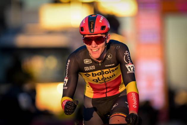 Belgian Thibau Nys celebrates as he crosses the finish line to win the men s elite race at the World Cup cyclocross cycling event in Dendermonde, Belgium, stage 8 (out of 12) of the UCI World Cup cyclocross competition, Sunday 28 December 2025. DAVIDxPINTENS  x151955249x