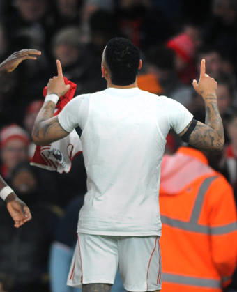 Football - 2025 2026 Premier League - Arsenal vs Aston Villa - Emirates Stadium - Tuesday 30th December 2025 Gabriel Jesus of Arsenal celebrates scoring goal no 4 with his shirt off