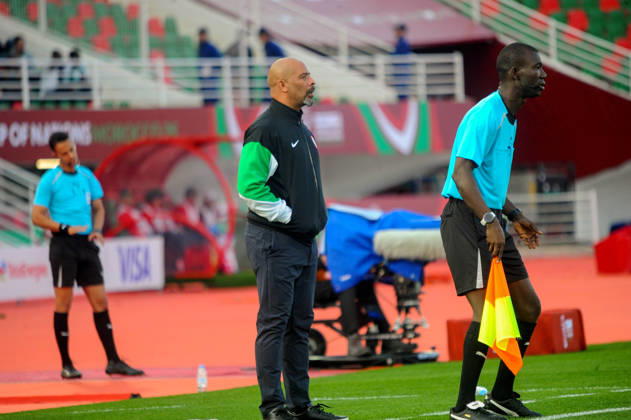 FES, MOROCCO - DECEMBER 30: Coach Eric Chelle of Nigeria during the Africa Cup of Nations (AFCON) match between Uganda and Nigeria on December 30th, 2025 at Complexe Sportif De Stade, Fes, Morocco. Photo by Segun Ogunfeyitimi Copyright: xshengolpixsx