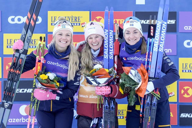 Ski Tour 2025 26 Stage 4 Toblach, Italy 20251231 USA s Jessie Diggins took first place, Sweden s Emma Ribom took second place and Sweden s Moa Ilar took third place in the 5 km heat free technique for women in Toblach Photo Terje Pedersen NTB Toblach Italy EDITORIAL USE ONLY RESTRICTED USE FOR BETTING COMPANIES Copyright: xTerjexPedersenx xNTBx