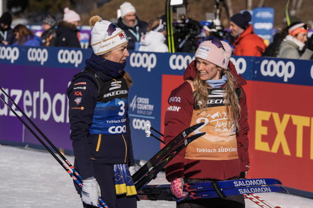 Ski Tour 2025 26 Stage 4 Toblach, Italy 20260101 USA s Jessie Diggins and Sweden s Moa Ilar finish after the 20 km pursuit start classic for women in the Tour de ski Photo Terje Pedersen NTB Toblach Italy EDITORIAL USE ONLY RESTRICTED USE FOR BETTING COMPANIES Copyright: xTerjexPedersenx xNTBx