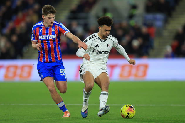 Crystal Palace v Fulham, Premier League Fulham defender Antonee Robinson (33) comes under pressure from Crystal Palace midfielder Justin Devenny (55) during the Premier League match between Crystal Palace and Fulham at Selhurst Park, London, UK on 1 January 2026. London Selhurst Park Greater London UK Editorial use only DataCo restrictions apply See www.football-dataco.com , Copyright: xSimonxRoex PSI-23503-0046