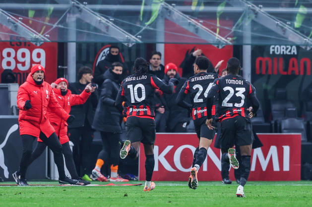 AC Milan vs Genoa CFC Serie A 2025 26 08 01 2026 Rafael Leao of AC Milan celebrates with his teammates after scoring a goal during Serie A 2025 26 football match between AC Milan and Genoa CFC at San Siro Stadium in Milan Copyright: xBEAUTIFULxSPORTS Carabellix