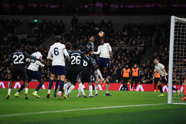 Tottenham Hotspur v Aston Villa, FA Cup, 3rd Round Tottenham Hotspur Defender Kevin Danso (4) heads towards goal during the FA Cup match between Tottenham Hotspur and Aston Villa at Tottenham Hotspur Stadium, London, UK on 10 January 2026. London Tottenham Hotspur Stadium London UK Editorial use only DataCo restrictions apply See www.football-dataco.com , Copyright: xChrisxFoxwellx PSI-23550-0019
