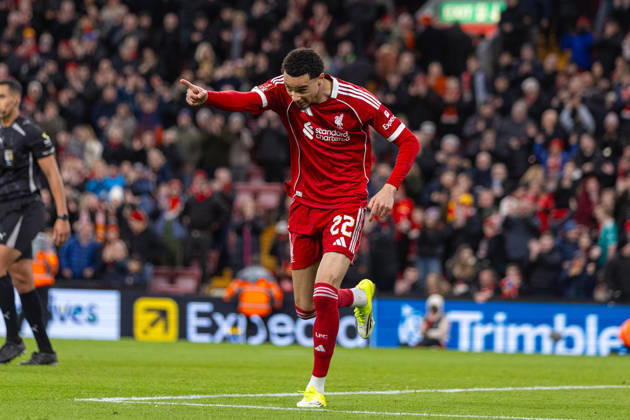 Football - FA Cup - 3rd Round - Liverpool FC v Barnsley FC LIVERPOOL, ENGLAND - Monday, January 12, 2026: Liverpool s Hugo Ekitike celebrates after scoring his side s fourth goal during the FA Cup 3rd Round match between Liverpool FC and Barnsley FC at Anfield. (Photo by David Rawcliffe Propaganda) LIVERPOOL Anfield MERSEYSIDE ENGLAND  Copyright: xPropagandaxPhotoxAgencyx P2026-01-12-Liverpool_Barnsley-109