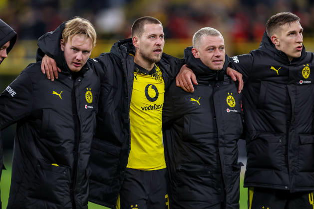 13 01 2026, Football, Borussia Dortmund SV Werder Bremen,, 1 Soccer Bundesliga, 17 Matchday, Signal Iduna Park, Season 2025 2026 Julian Brandt BVB 10 Waldemar Anton BVB 03 Julian Ryerson BVB 26 Maximilian Beier BVB 14 DFB regulations prohibit any use of photographs as image sequences and or quasi video Nordrhein Westfalen Germany