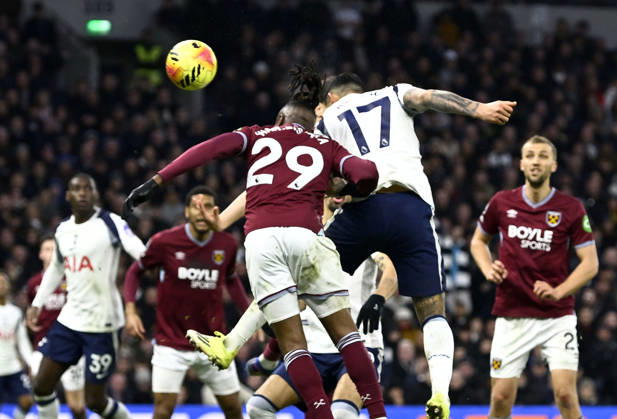 Tottenham Hotspur V West Ham. Premier League. GOAL. Cristian Romero (Spurs) scores the first Spurs goal during the Tottenham Hotspur V West Ham Premier League match at the Tottenham Hotspur Stadium, London. Tottenham Tottenham Hotspur Stadium UK Copyright: xMartinxDaltonx Spurs_vs_WestHam_170126_MD_017