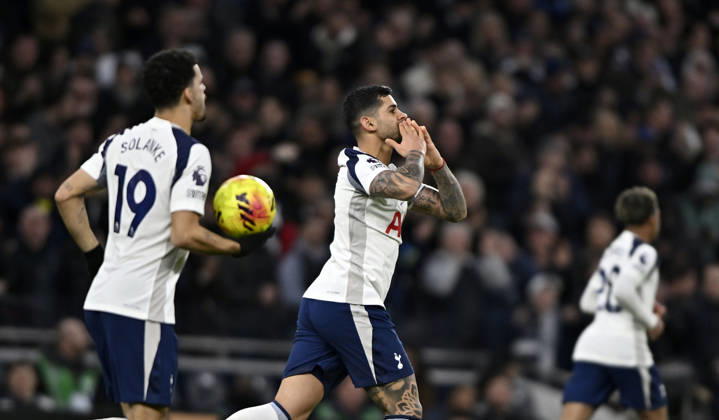 Tottenham Hotspur V West Ham. Premier League. GOAL. Cristian Romero (Spurs) celebrates scoring the first Spurs goal during the Tottenham Hotspur V West Ham Premier League match at the Tottenham Hotspur Stadium, London. Tottenham Tottenham Hotspur Stadium UK Copyright: xMartinxDaltonx Spurs_vs_WestHam_170126_MD_022