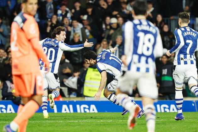 Goncalo Guedes (Sociedad), JANUARY 18, 2026 - Football Soccer : Guedes celebrate after his goal during Spanish LaLiga EA Sports match between Real Sociedad - Club Atletico de Madrid at the Estadio de Anoeta in San Sebastian, Spain. Noxthirdxpartyxsales aflo_316586905
