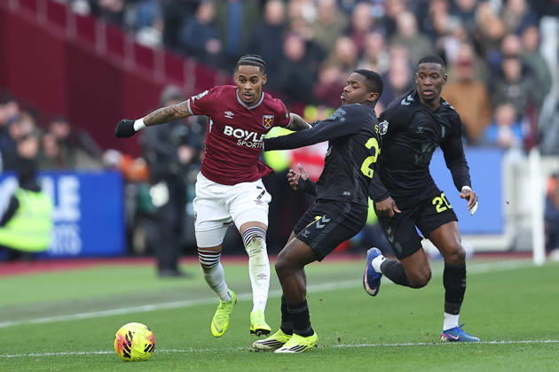24th January 2026; London Stadium, London, England; Premier League Football, West Ham United versus Sunderland; Nordi Mukiele of Sunderland and Noah Sadiki of Sunderland  KatiexChan Content restricted for UK based newspaper