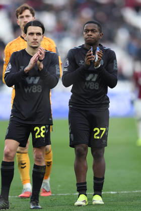 24th January 2026; London Stadium, London, England; Premier League Football, West Ham United versus Sunderland; Noah Sadiki and Enzo Le Fee of Sunderland thanking the fans after the match  KatiexChan Content restricted for UK based newspaper