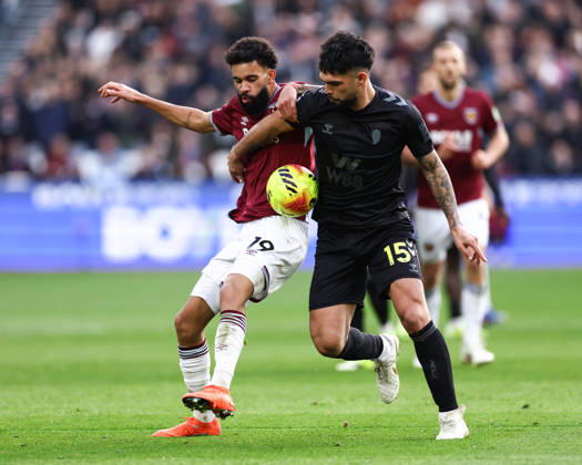 West Ham United gegen Sunderland 24. Januar 2026, London Premier League Fußball West Ham United gegen Sunderland Edson Alvarez von West Ham United und Omar Alderete von Sunderland Foto Jacques Feeney Abseits London UK  Copyright: xJacquesxFeeneyx xOffsidexOffside