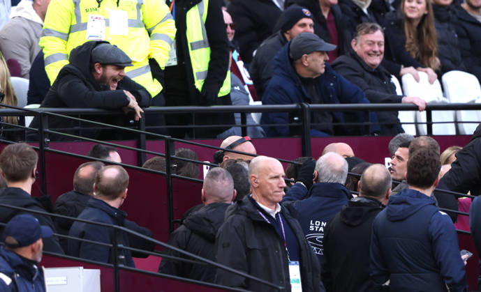 Granit Xhaka (S) (bottom right) has an exchange of views with a West Ham fan (top left) at the West Ham United v Sunderland EPL match, at the London Stadium, London, UK on 24th January, 2026. 