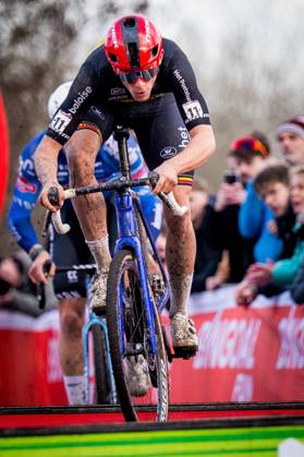 Belgian Thibau Nys pictured in action during the men s elite race at the World Cup cyclocross cycling event in Maasmechelen, Belgium, stage 11 (out of 12) of the UCI World Cup cyclocross competition, Saturday 24 January 2026. JASPERxJACOBS  x158328819x