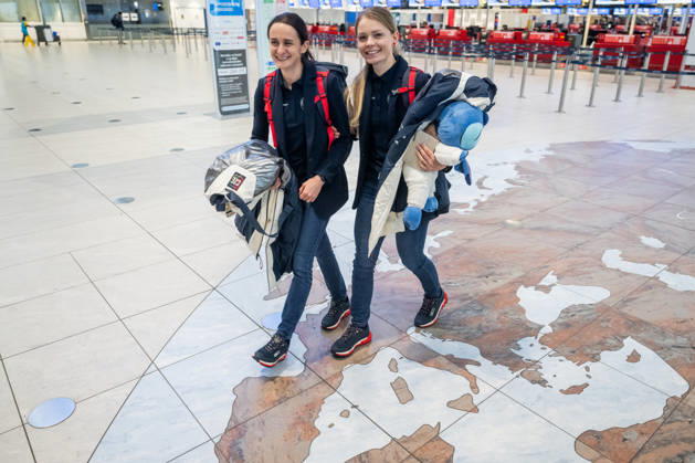 Czech speed skaters Martina Sablikova, left, and Nikola Zdrahalova before their departure to Italy for the Winter Olympics on 30 January 2026, Prague, Czech Republic. (CTKxPhoto OndrejxDeml) CTKPhotoP2026013006853  CTKPhotoP2026013006853