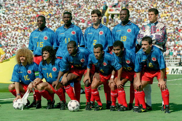 Colombia V Romania, FIFA World Cup, WM, Weltmeisterschaft, Fussball Finals Group A Colombian team group, Mannschaftsbild, Totale (br) Luis Carlos Perea, Adolfo Valencia, Andres Escobar, Freddy Rincon, Oscar Cordoba, (fr) Carlos Valderrama, Leonel Alvarez, Faustino Asprilla, Luis Herrera, Wilson Perez, Gabriel Gomez before the FIFA World Cup Finals Group A match between Colombia and Romania at Rose Bowl In Pasadena on June 18, 1994 in California, United States. California Rose Bowl In Pasadena United States United States Copyright: xAllstarxPicturexLibraryxLtdx