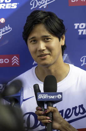 January 31, 2026, Los Angeles, California, USA: Los Angeles Dodger SHOHEI OHTANI speaking to the media at DodgerFest at Dodger Stadium. MLB, Baseball Herren, USA 2026: DodgerFest - ZUMAh234 20260131_zsp_h234_011 Copyright: xMarkxEdwardxHarrisx