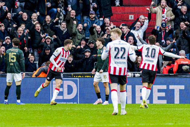 Guus Til of PSV Eindhoven celebrates after scoring his teams second goal PSV Eindhoven v Feyenoord Rotterdam, Eredivisie, PSV v Feyenoord Rotterdam, Philips Stadion, February 1, 2026, Eindhoven, Netherlands.