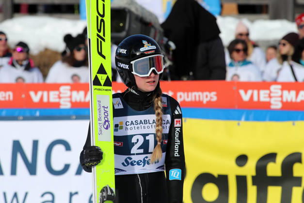FIS NORDIC COMBINED WORLD CUP, Nordic Combined World Cup, Nordic Triple, Seefeld, Ski Jumping, Ski Jumping, Women LOH Ronja GER standing in the outrun after the jump with skis