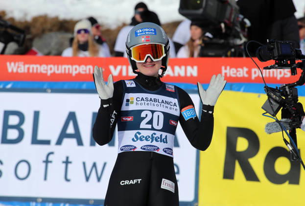 FIS NORDIC COMBINED WORLD CUP, Nordic Combined World Cup, Nordic Triple, Seefeld, Ski Jumping, Ski Jumping, Women HAGEN Mille Marie NOR standing in the outrun after the jump