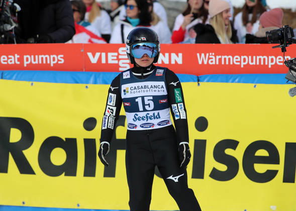 FIS NORDIC COMBINED WORLD CUP, Nordic Combined World Cup, Nordic Triple, Seefeld, Ski Jumping, Ski Jumping, Women KAINUMA Yuzuki JPN standing in the outrun after the jump