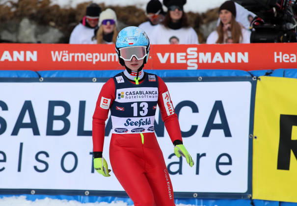 FIS NORDIC COMBINED WORLD CUP, Nordic Combined World Cup, Nordic Triple, Seefeld, ski jumping, ski jumping, women KIL Joanna POL standing in the outrun after the jump