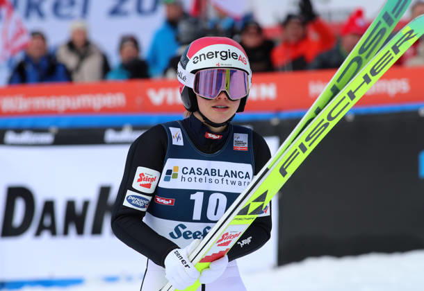 FIS NORDIC COMBINED WORLD CUP, Nordic Combined World Cup, Nordic Triple, Seefeld, Ski Jumping, Ski Jumping, Women GRUBER Katharina AUT standing in the outrun after the jump
