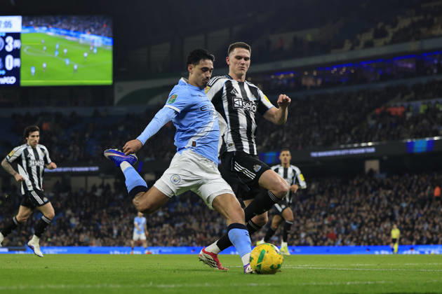 Manchester City v Newcastle United, EFL Cup, Semi Final Second Leg Tijjani Reijnders (4) of Manchester City has a shot on goal during the EFL Cup semi-final 2nd leg match between Manchester City and Newcastle United at the Etihad Stadium, Manchester, UK on 4 February 2026. Manchester Etihad Stadium Manchester UK Editorial use only DataCo restrictions apply See www.football-dataco.com , Copyright: xConorxMolloyx PSI-23683-0050