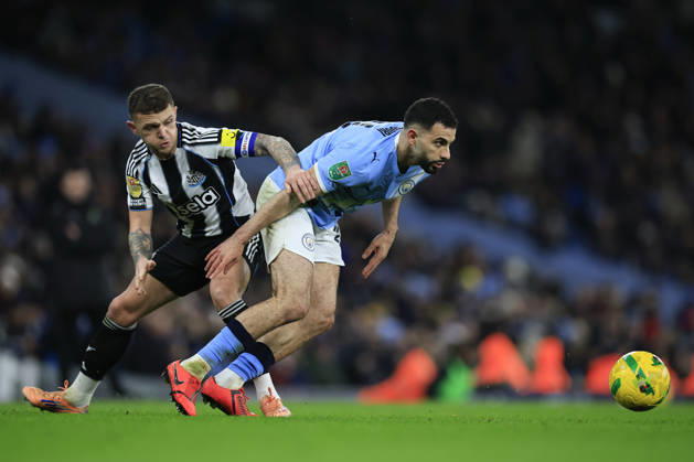 Manchester City v Newcastle United, EFL Cup, Semi Final Second Leg Rayan Ait-Nouri (21) of Manchester City is challenged by Kieran Trippier (2) of Newcastle United during the EFL Cup semi-final 2nd leg match between Manchester City and Newcastle United at the Etihad Stadium, Manchester, UK on 4 February 2026. Manchester Etihad Stadium Manchester UK Editorial use only DataCo restrictions apply See www.football-dataco.com , Copyright: xConorxMolloyx PSI-23683-0121