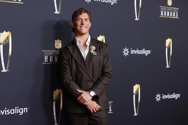 RECORD DATE NOT STATED Jaxson Dart arrives on the red carpet at the 2026 NFL, American Football Herren, USA Honors presented by Invisalign in the days leading up to Super Bowl LX in San Francisco on Thursday, February 5, 2026. The New England Patriots will play the Seattle Seahawks in Super Bowl LX at Levi s Stadium in Santa Clara on Sunday, February 8, 2026.  SBP20260205386 JOHNxANGELILLO