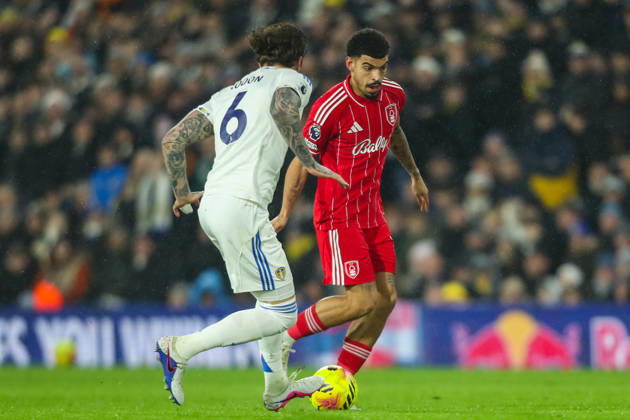 Leeds United v Nottingham Forest, Premier League Morgan Gibbs-White Of Nottingham Forest in action against Joe Rodon Of Leeds United during the Leeds United v Nottingham Forest Premier League match at Elland Road, Leeds, England on 6 February 2026 Credit: Lee Keuneke Every Second Media Editorial use only. All images are copyright Every Second Media Limited. No images may be reproduced without prior permission. All rights reserved. Premier League and Football League images are subject to licensing agreements with Football DataCo Limited. see https: www.football-dataco.com Copyright: xIMAGO EveryxSecondxMediax ESM-1788-0054 LeexKeunekex xEveryxSecondxMediax