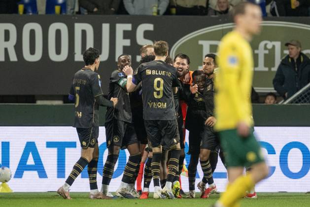 SITTARD , 17-01-2026 , Fortuna Sittard Stadium , season 2025 2026 , Dutch Eredivisie football , match between Fortuna Sittard and Sparta , picture shows team Sparta celebrates the 2-2 Fortuna Sittard - Sparta x201381023x Copyright: