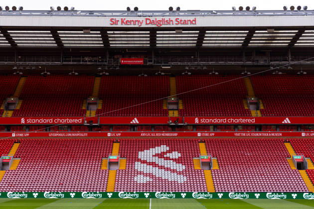 Football - FA Premier League - Liverpool FC v Manchester City FC LIVERPOOL, ENGLAND - Sunday, February 8, 2026: A general view of the Sir Kenny Dalglish Stand featuring the Standard Chartered logo before the FA Premier League match between Liverpool FC and Manchester City FC at Anfield. (Photo by David Rawcliffe Propaganda) LIVERPOOL Anfield MERSEYSIDE ENGLAND  Copyright: xDavidxRawcliffex P2026-02-08-Liverpool_Man_City-12