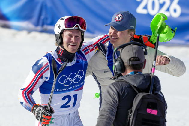 Winter Olympics in Milan Cortina 2026 Bormio, Italy 20260209 Timon Haugan and Simen Sellaeg from Norway compete in the men s alpine downhill slalom team competition during the Milan Cortina 2026 Winter Olympics Photo Cornelius Poppe NTB Bormio Italy EDITORIAL USE ONLY RESTRICTED USE FOR BETTING COMPANIES Copyright: xCorneliusxPoppex xNTBx
