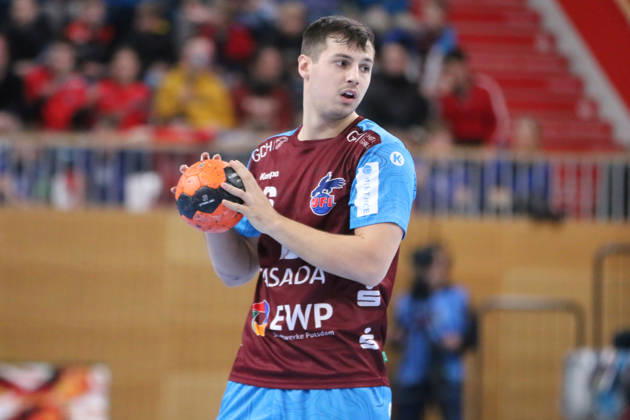 13 02 2026 Handball Men 2025 2026 2 Handball Bundesliga 19 Matchday 1 VfL Potsdam Dessau Roßlauer HV 06 MBS Arena Potsdam Markus Mahr Potsdam, 6, red on the ball Potsdam Brandenburg Germany