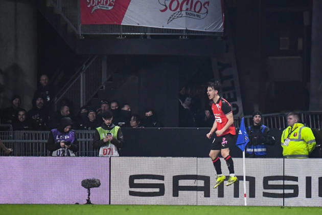 FOOTBALL : Stade Rennais vs Paris SG - Ligue 1 - Journà e 22 - 13 02 2026 Joie des joueurs du Stade Rennais apràs le but de Esteban Lepaul (Stade Rennais) RennesFrance Copyright: xBaptistexAutissierx