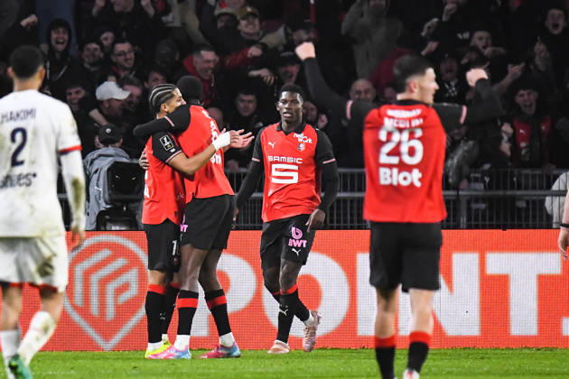 FOOTBALL : Stade Rennais vs Paris SG - Ligue 1 - Journà e 22 - 13 02 2026 Joie des joueurs du Stade Rennais apràs le but de Breel Embolo (Stade Rennais) RennesFrance Copyright: xBaptistexAutissierx