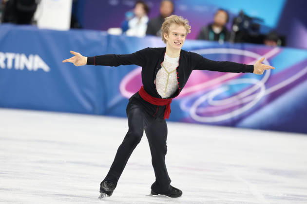 Milano Cortina 2026, Milan, Italy, 13.02, 2026, MiCo2026, MiCo, 2026, Olympics, Olympic, Winter Olympic, Olympic Winter games, Winterspiele,Spiele, Summer games Ifigure skating Daniel Grassl of Italy performs during his Men™s single free skaiting competitions of Milano Cortina 2026 Olympic Winter Games in Milan, Italy, 13.02.2026. Photo: Roman Koksarov (RKF) Milan Italy Copyright: xRomanxKoksarovx fig_MiCo20260213rk4032