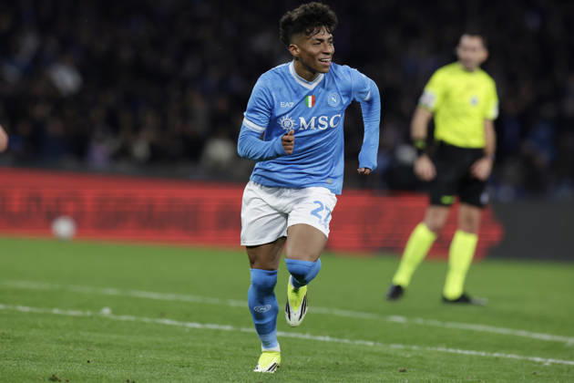 Italy: Serie a football match SSC Napoli vs AS Roma Napoli s Brazilian forward Alisson Santos celebrates after scoring a goal during the Serie A football match between SSC Napoli and AS Roma at the Diego Armando Maradona Stadium in Naples, February 15, 2026. _BPH5773 Copyright: xAntonioxBalascox