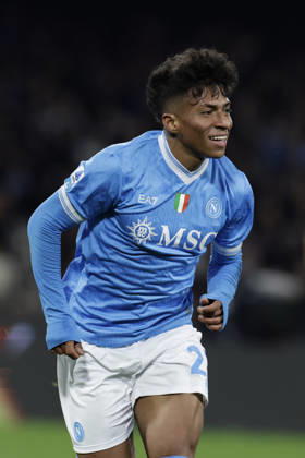 Italy: Serie a football match SSC Napoli vs AS Roma Napoli s Brazilian forward Alisson Santos celebrates after scoring a goal during the Serie A football match between SSC Napoli and AS Roma at the Diego Armando Maradona Stadium in Naples, February 15, 2026. _BPH5780 Copyright: xAntonioxBalascox