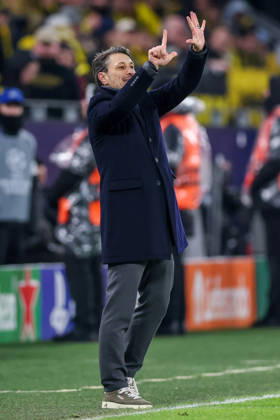 17 02 2026, Football, UEFA Champions League, Borussia Dortmund Atalanta Bergamo, BVB Stadion, Play Offs first leg, Season 2025 2026 Head coach Niko Kovac BVB hc wildly gesticulating on the sidelines Regulations prohibit any use of photographs as image sequences and or quasi video North Rhine-Westphalia Germany