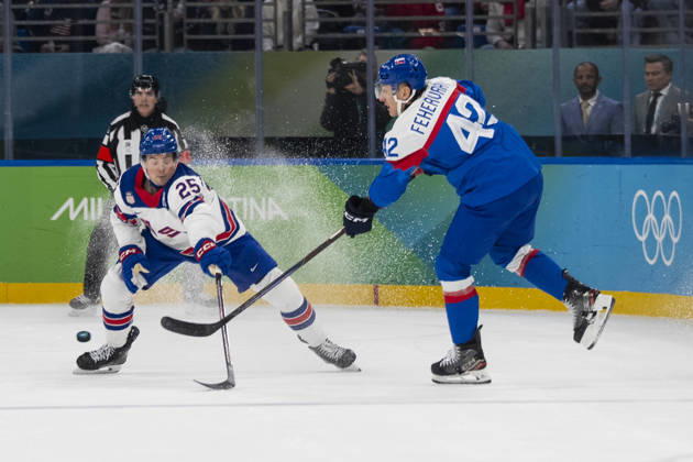 Ice hockey, Eishockey - Milano Cortina 2026 Winter Olympics: Day 14 Charlie McAvoy, Martin Fehervary during the Men s Playoffs Semi-final match between USA and Slovakia of the Milano Cortina 2026 Winter Olympic Games, Olympische Spiele, Olympia, OS at Milano Santagiulia Ice Hockey Arena on February 20, 2026 in Milan, Italy. Milano Italy  Copyright: xAndrzejxIwanczukx originalFilename:iwanczuk-icehocke260221_npKmJ